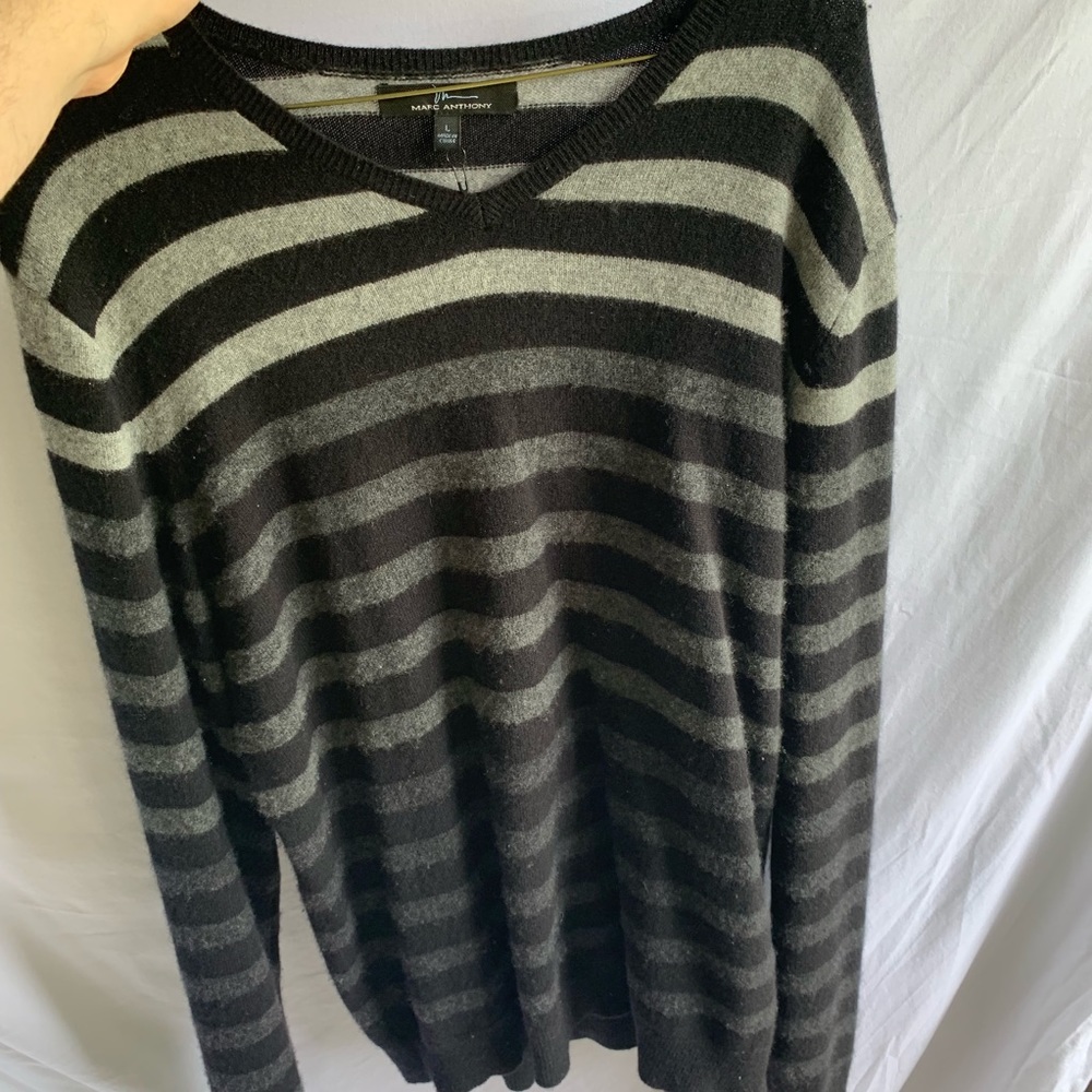 Marc Anthony 100% Cashmere Black Striped Sweater M